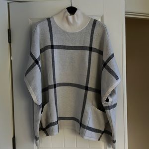 Cream with black grid poncho